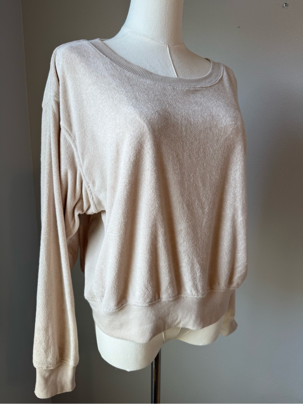 Ocean Drive Terry Knit Boat Neck Pullover Sweatshirt Beige Small